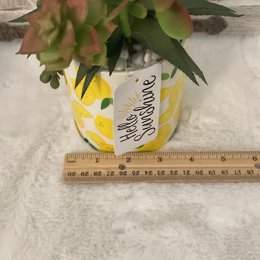 Ceramic Lemon Planter with Faux Succulents